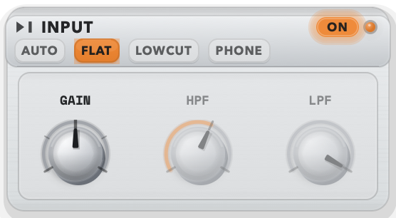 PublishMode Input section with gain, high-pass and low-pass controls